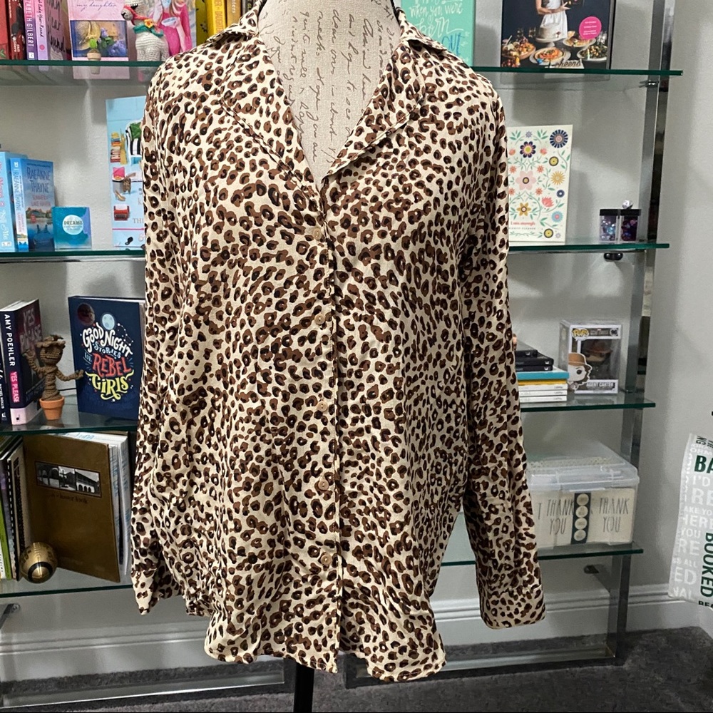 Lucky Brand Large Cheetah Button Down Long Sleeve